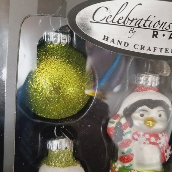 Celebrations by Radko Penguins w Gifts Glitter Balls Ornament Set Box Glass 8pc - Picture 4 of 7